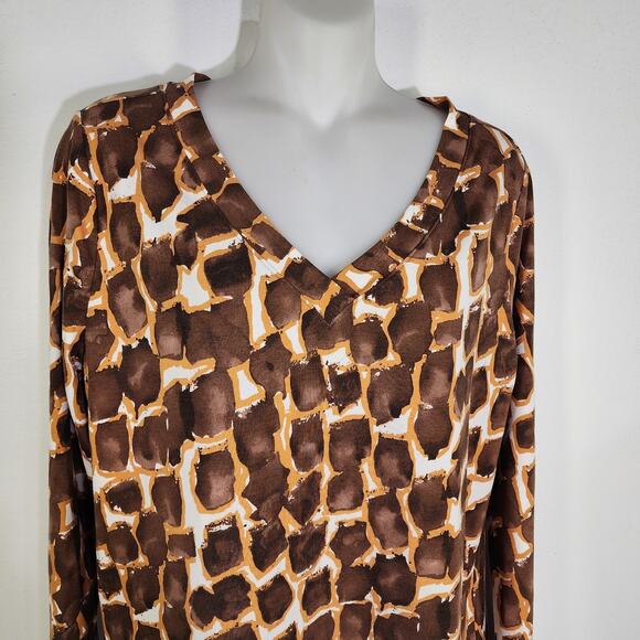 Belle by Kim Gravel Womens TripleLuxe Knit Abstract Giraffe Top Small Java Brown - Picture 3 of 11